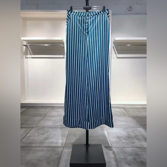 US 12 Self-Portrait Green Alex Stripe Pants NWT - Picture 2 of 11